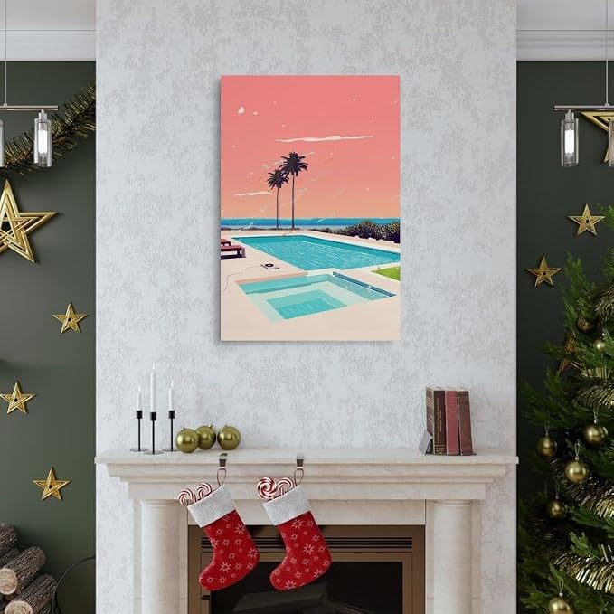 Mid-Century Modern Pool Print - Retro Pastel Sunset Decor