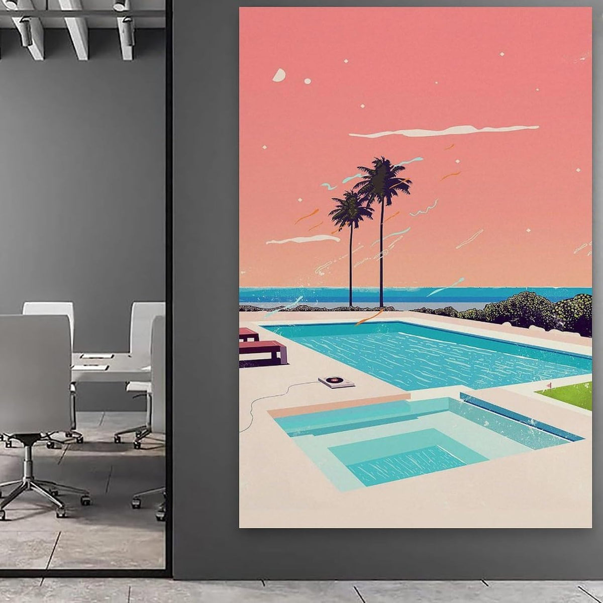 Mid-Century Modern Pool Print - Retro Pastel Sunset Decor