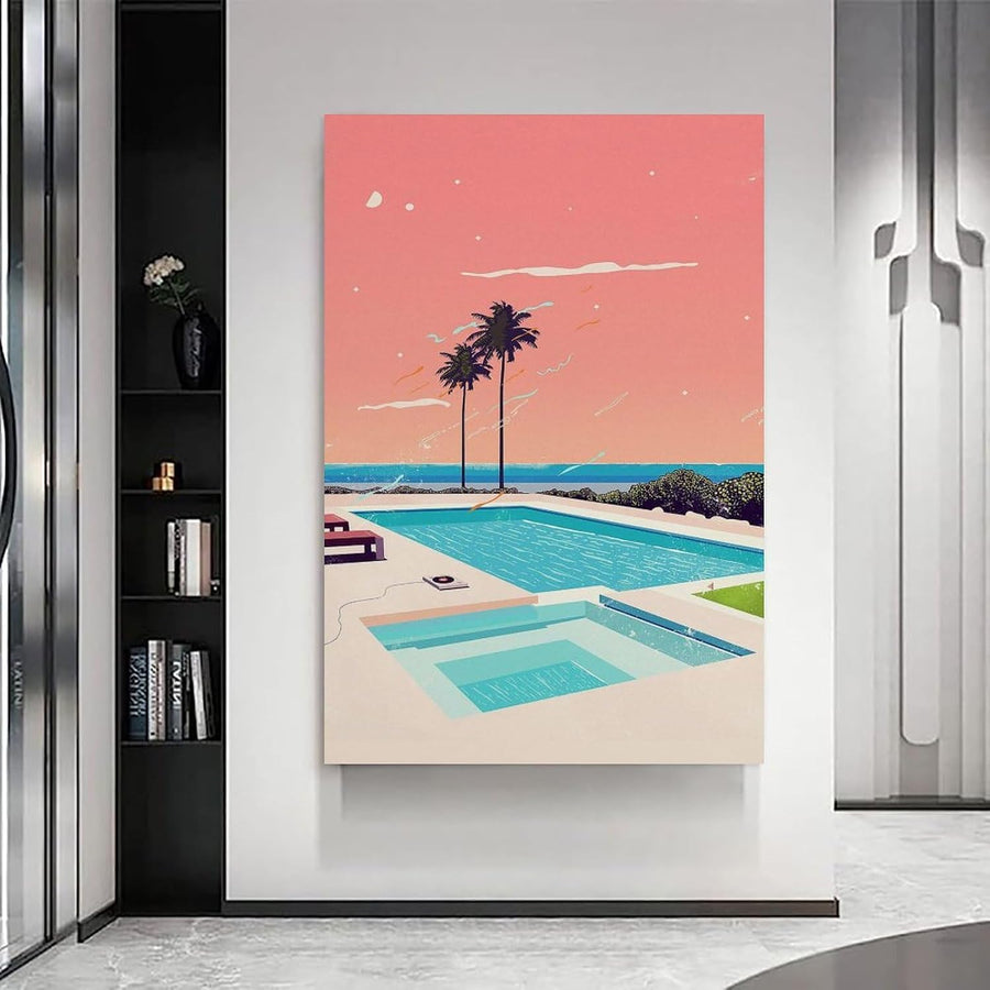 Mid-Century Modern Pool Print - Retro Pastel Sunset Decor