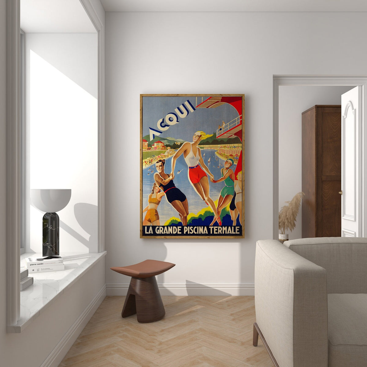 Vintage Acqui Italian Swimming Poster | Retro Art Deco Travel Wall Art