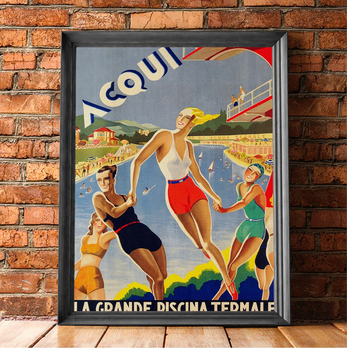 Vintage Acqui Italian Swimming Poster | Retro Art Deco Travel Wall Art