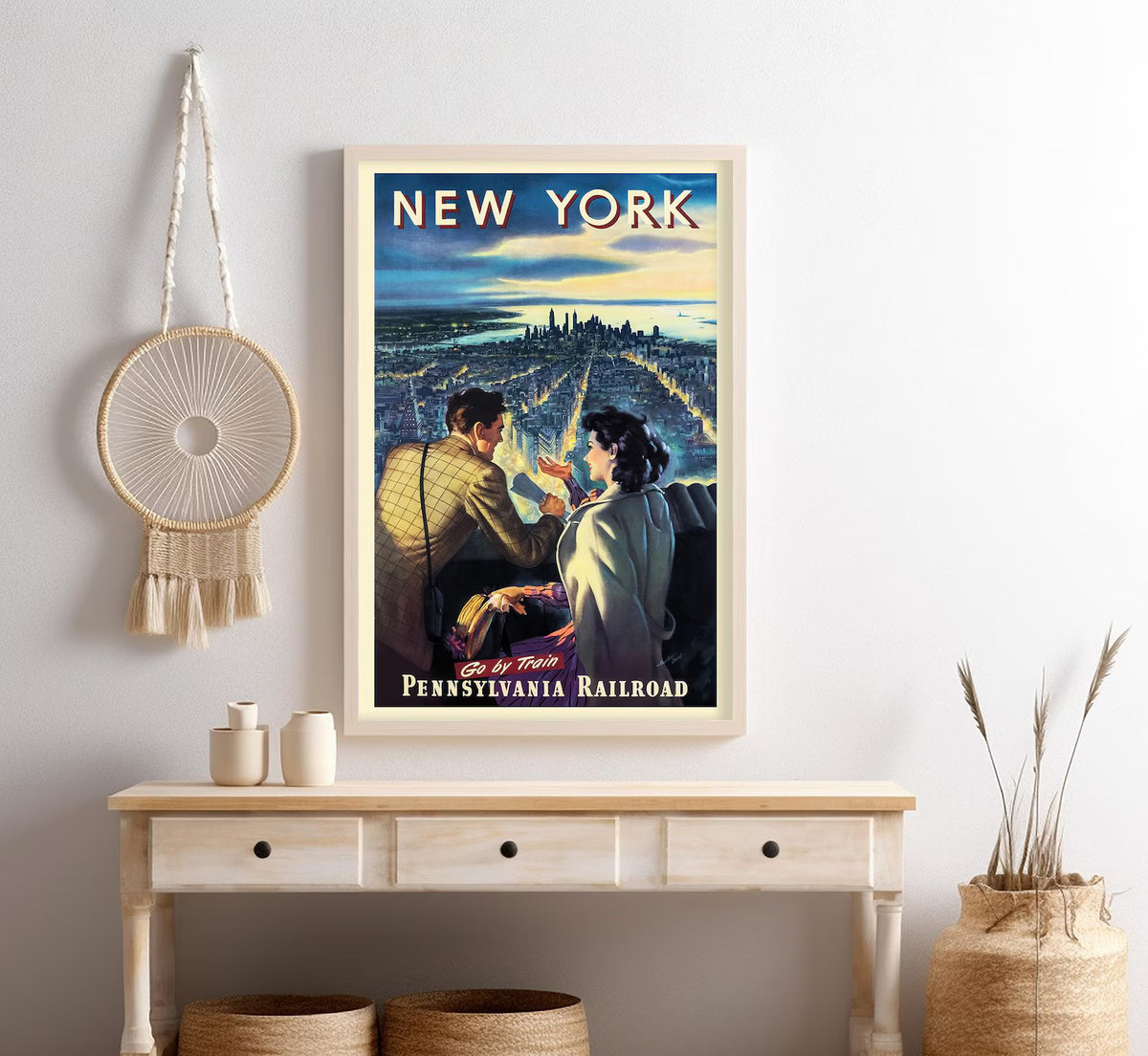 Vintage New York Travel Poster Pennsylvania Railroad NYC Skyline Wall Art