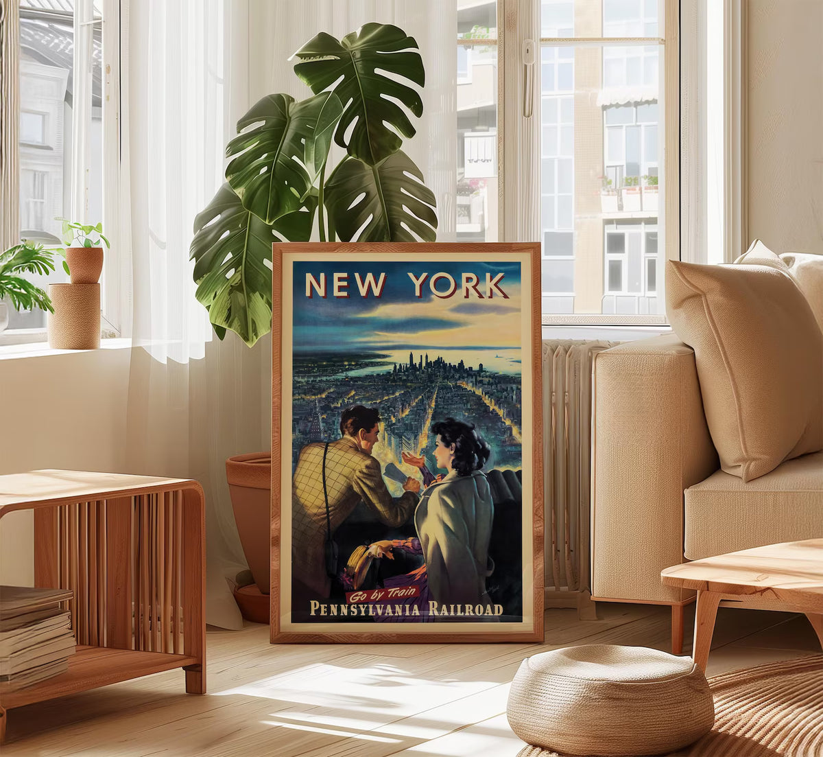 Vintage New York Travel Poster Pennsylvania Railroad NYC Skyline Wall Art