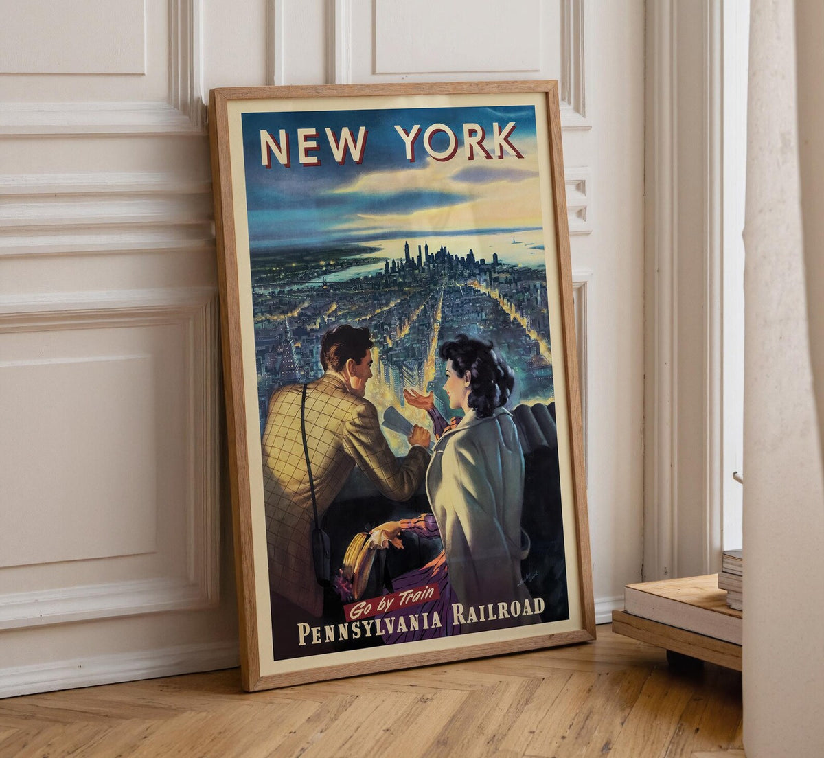 Vintage New York Travel Poster Pennsylvania Railroad NYC Skyline Wall Art