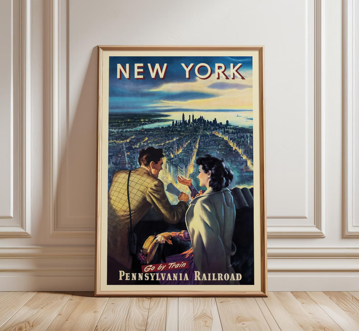 Vintage New York Travel Poster Pennsylvania Railroad NYC Skyline Wall Art