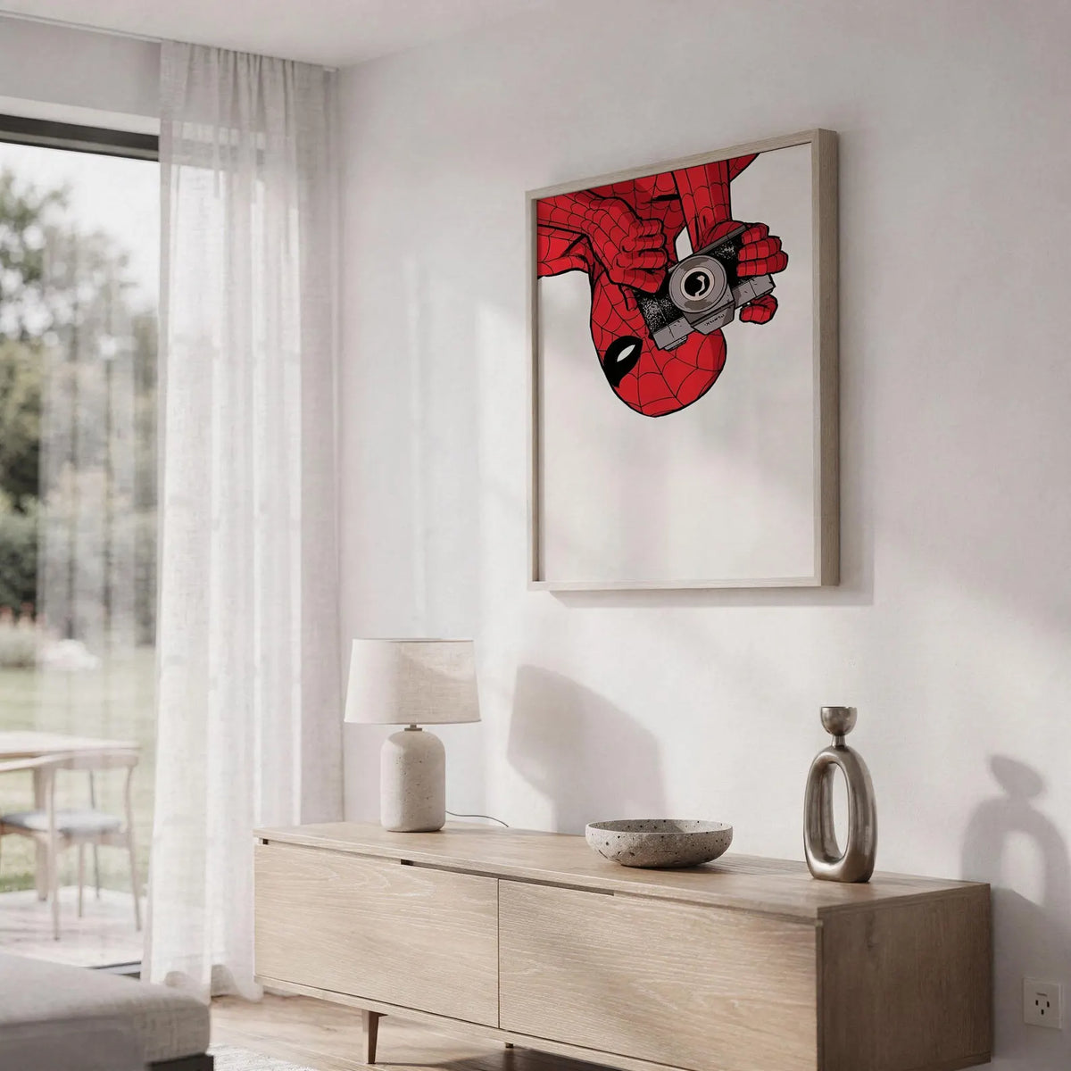 Spider-Man Upside Down Camera Poster - Marvel Comic Room Decor Wall Art