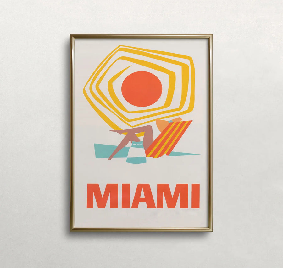 Vintage Miami Beach Poster Mid Century Modern Sun & Summer Wall Art Print