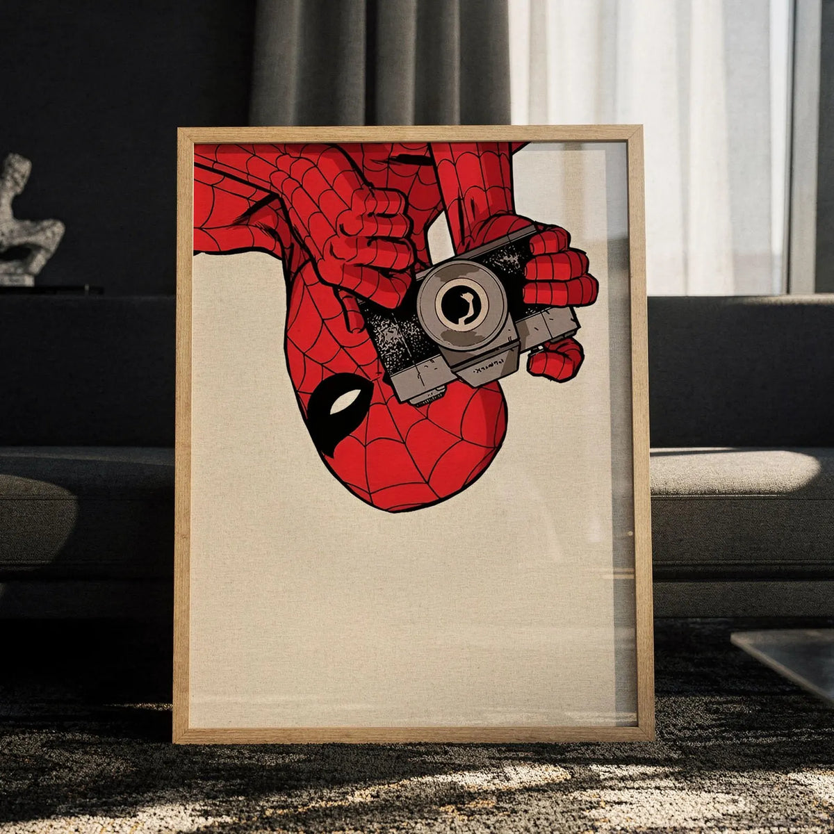Spider-Man Upside Down Camera Poster - Marvel Comic Room Decor Wall Art