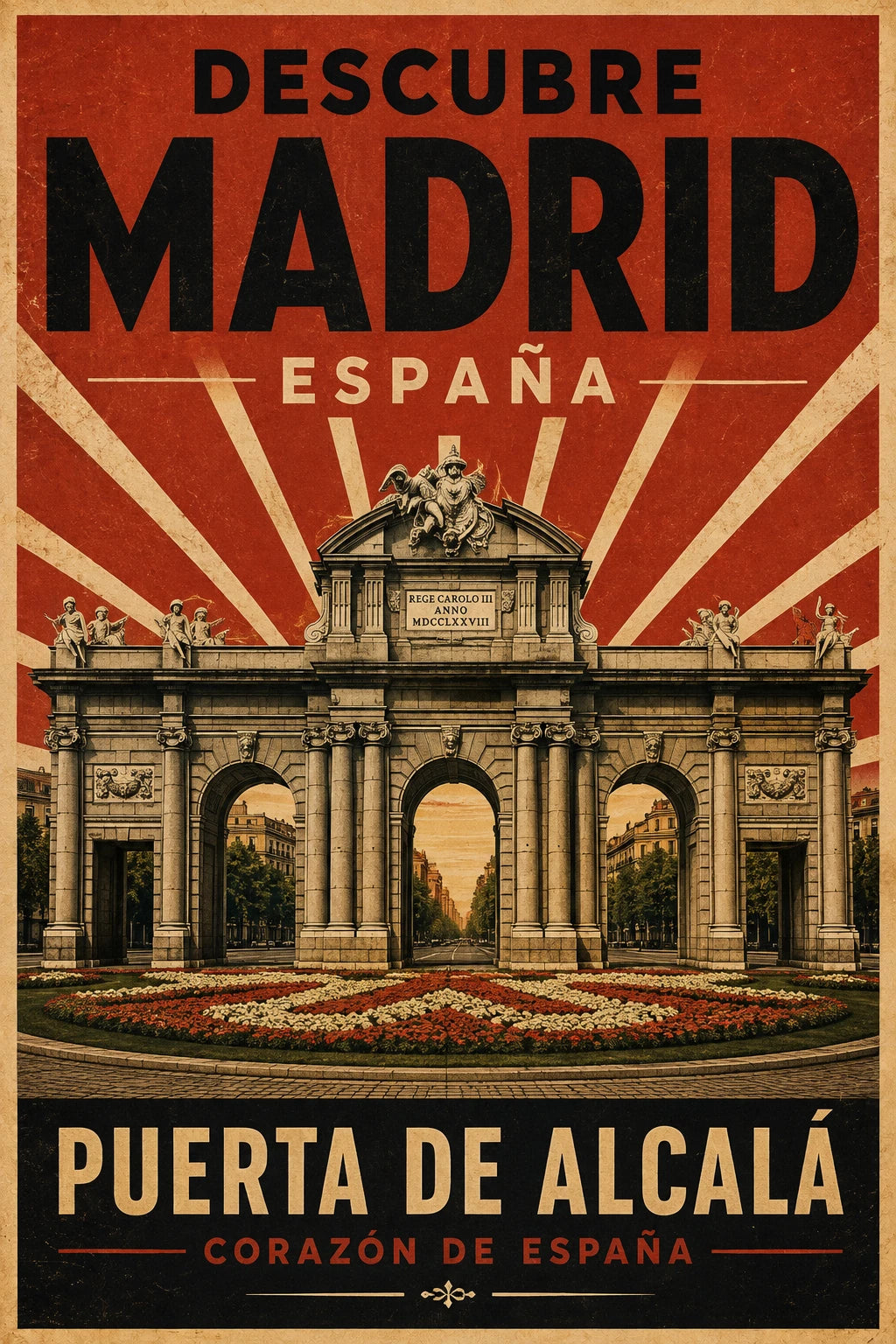 Vintage Madrid Travel Poster | Puerta de Alcalá Spain Retro Wall Art Print