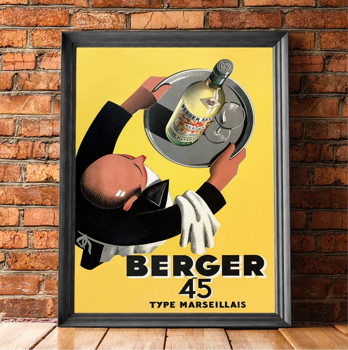 Vintage French Liquor Poster - Berger 45 Waiter Art Print | Bar Cart Decor
