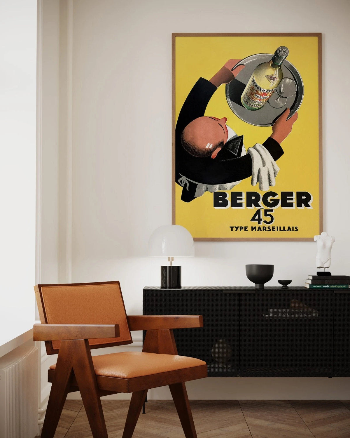 Vintage French Liquor Poster - Berger 45 Waiter Art Print | Bar Cart Decor