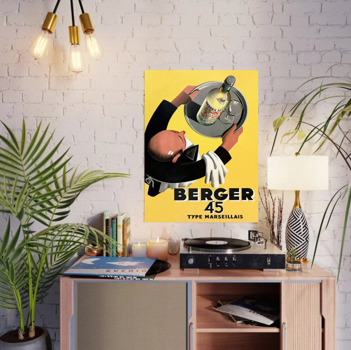 Vintage French Liquor Poster - Berger 45 Waiter Art Print | Bar Cart Decor