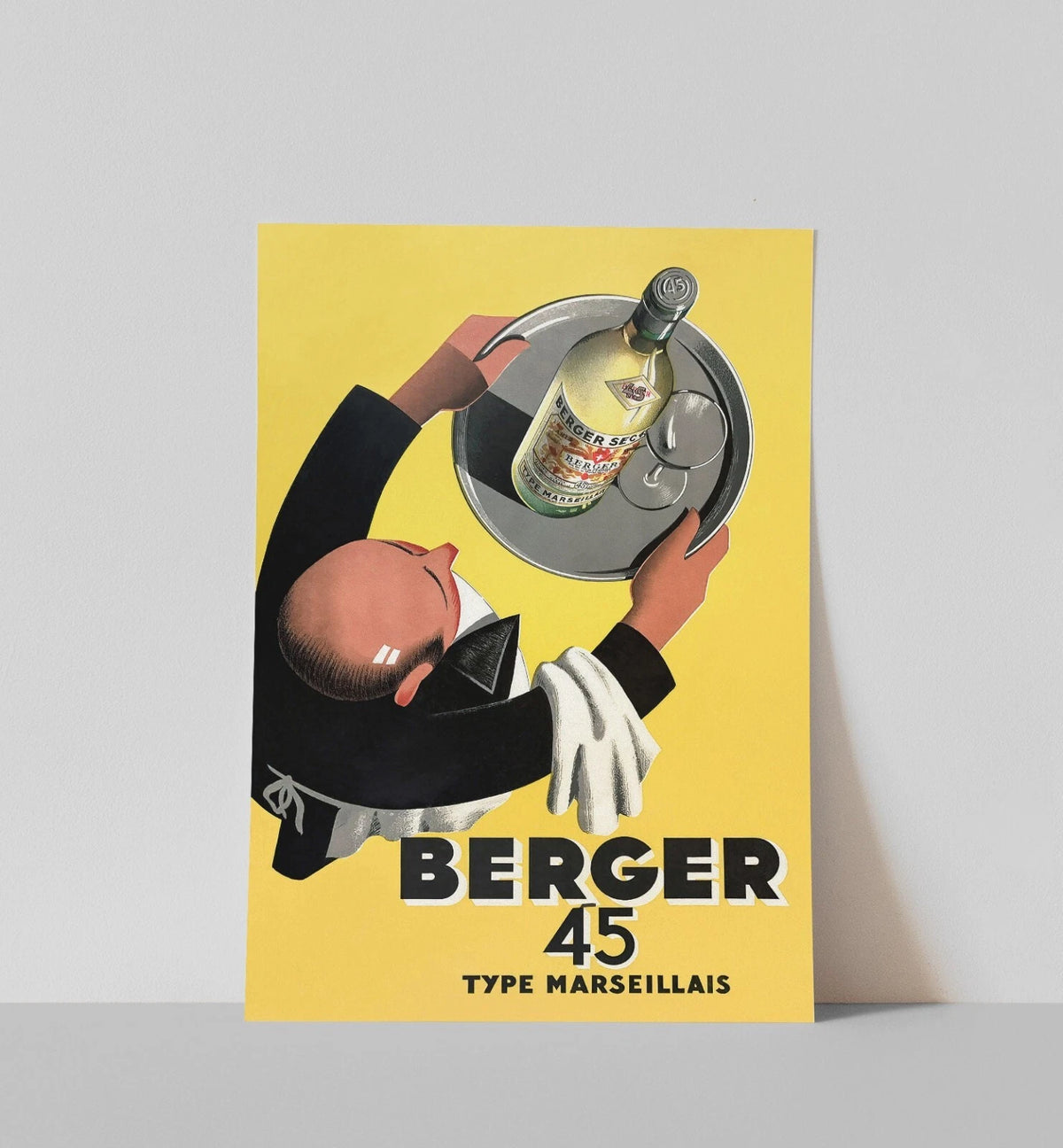Vintage French Liquor Poster - Berger 45 Waiter Art Print | Bar Cart Decor