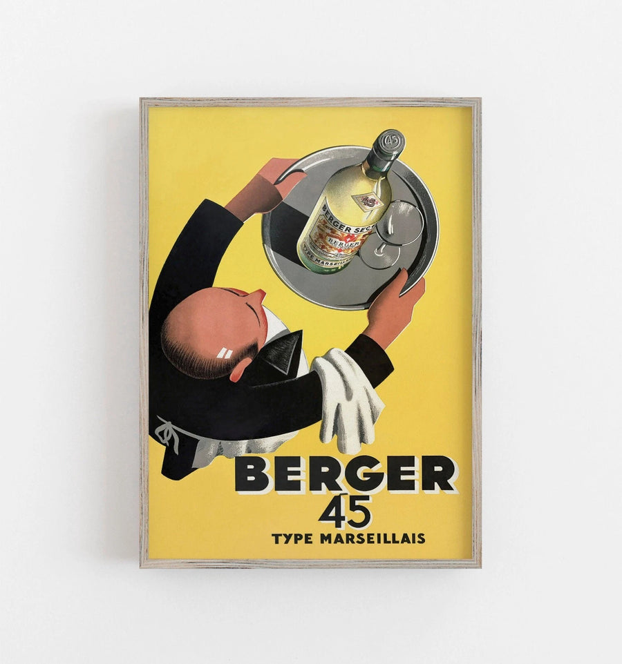 Vintage French Liquor Poster - Berger 45 Waiter Art Print | Bar Cart Decor