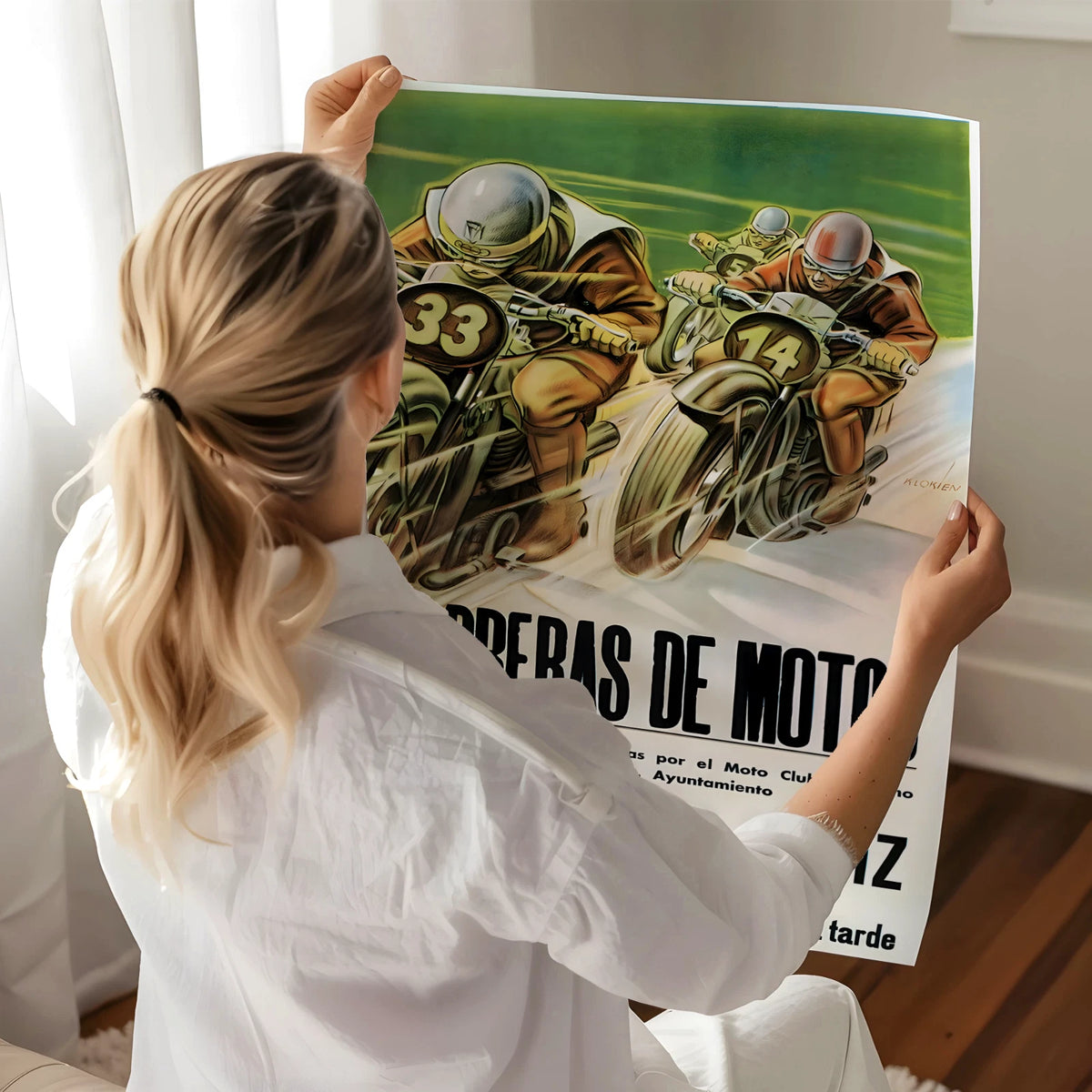 Vintage 1950 Motorcycle Racing Poster - Cadiz Grand Prix Wall Art