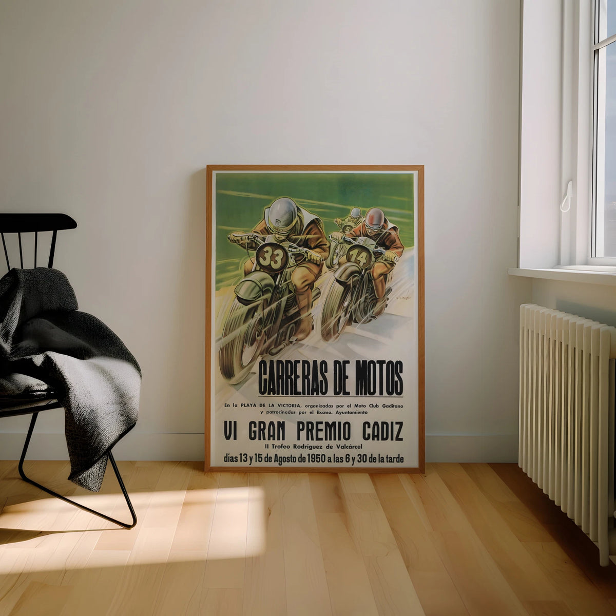Vintage 1950 Motorcycle Racing Poster - Cadiz Grand Prix Wall Art