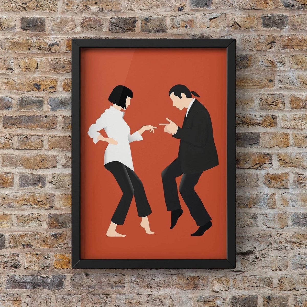 Retro Minimalist Movie Poster – Mia & Vincent Dance Scene Canvas Wall Art