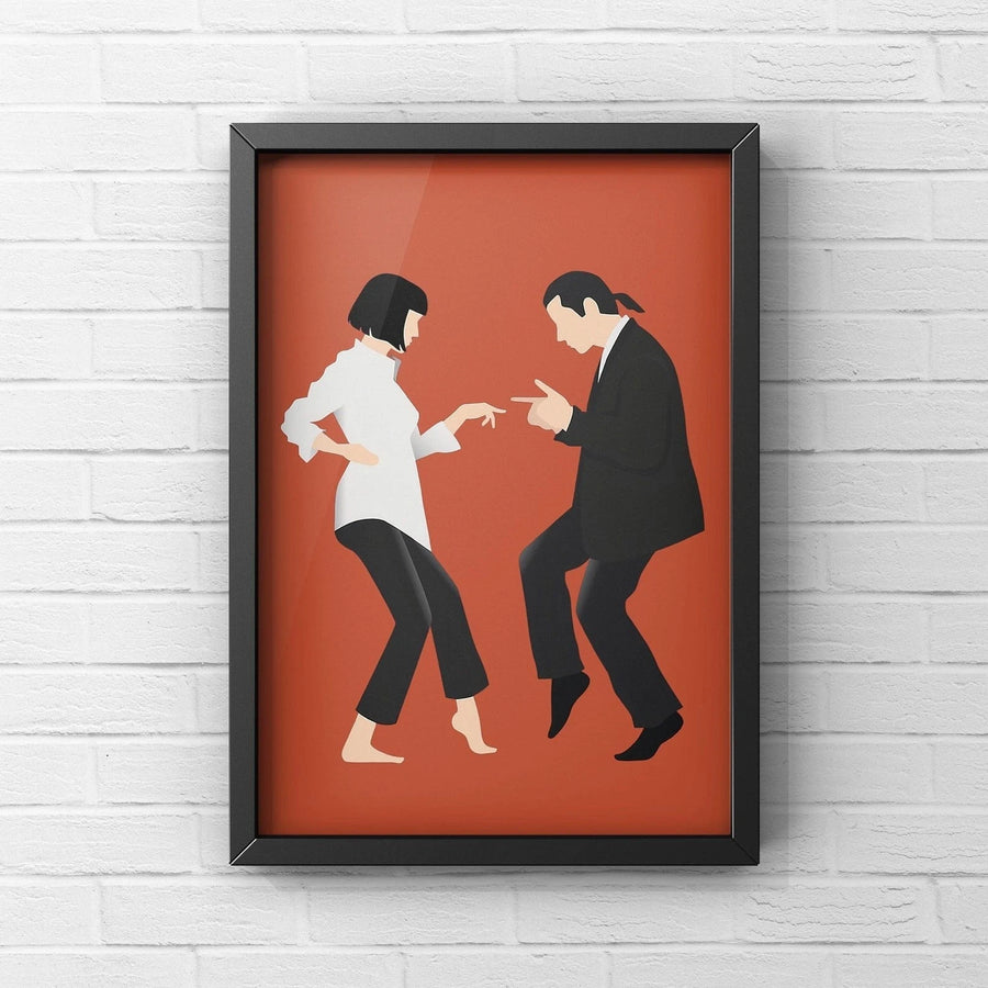 Retro Minimalist Movie Poster – Mia & Vincent Dance Scene Canvas Wall Art