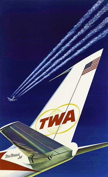 Vintage TWA StarStream Jet Poster – Retro Airline Aviation Wall Art Print & Mid Century Decor