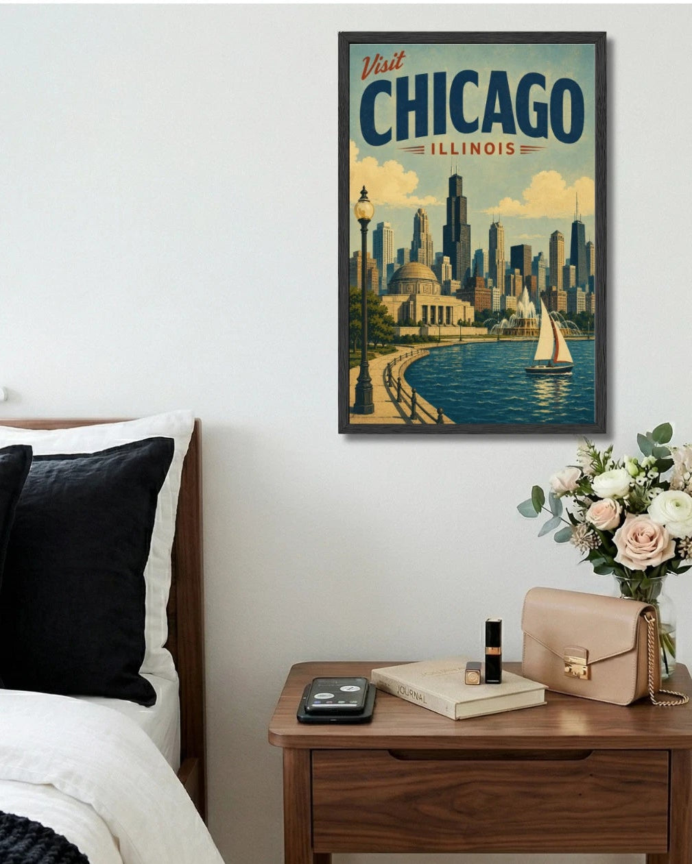 Vintage Chicago Travel Poster | Retro Illinois Skyline Wall Art Print