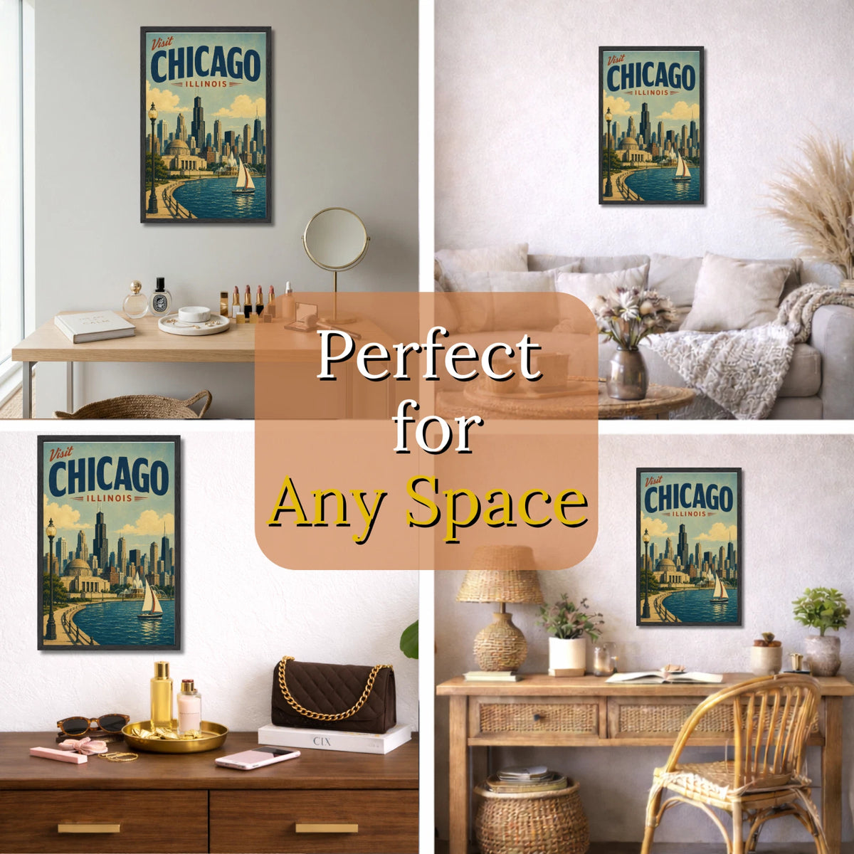 Vintage Chicago Travel Poster | Retro Illinois Skyline Wall Art Print